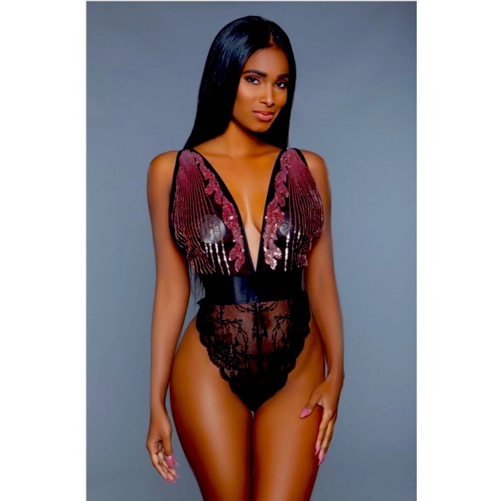 Women’s Black Lingerie Teddy Bodysuit L